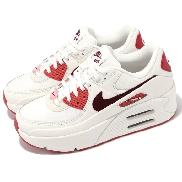 NEW NIKE AIR MAX 90 LV8 SE Platform Women's Sneakers Shoes White Red size 9 - Picture 2 of 8